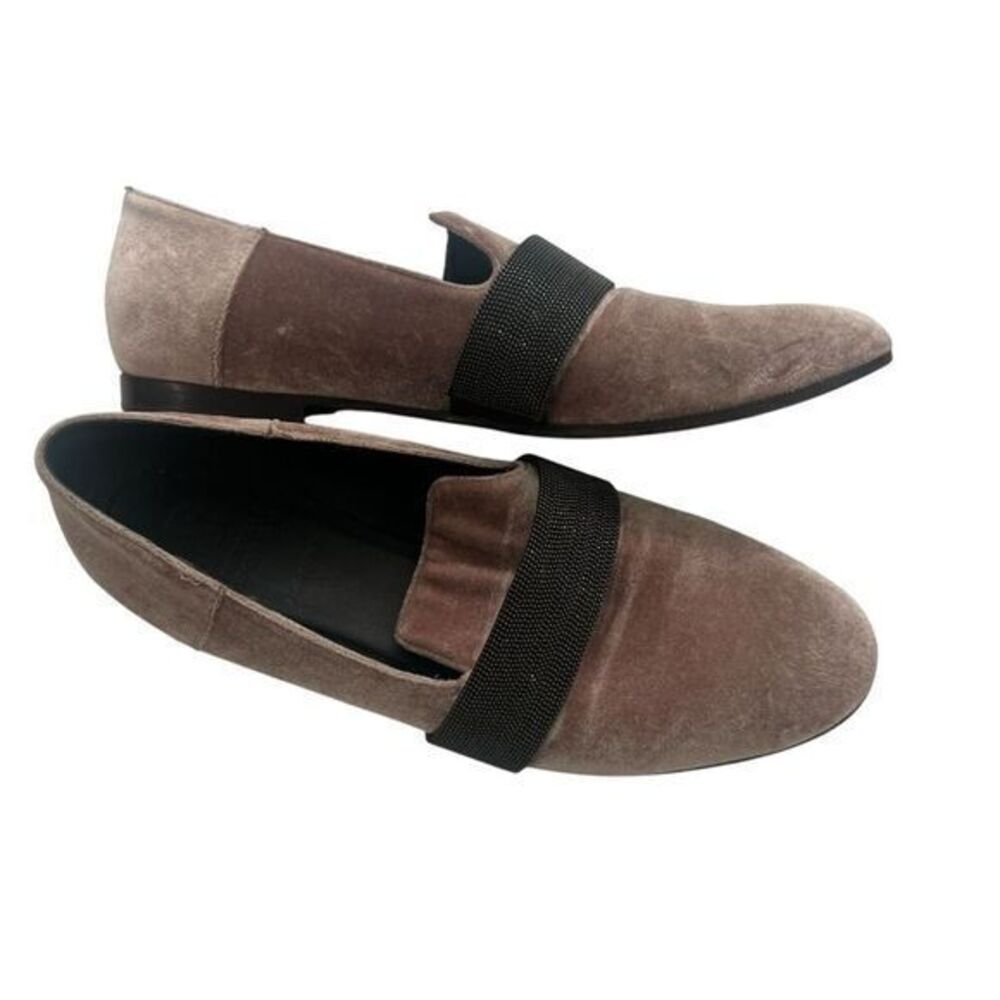 Brunello Cucinelli Monili Pink Velvet Flat Loafer 37.5